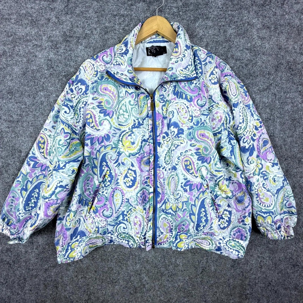 Vintage EVR Silk Bomber Jacket Women Large Petite‎ Pastel Paisley 80s Rousso